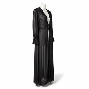 NWTCalifornia Dynasty Black Sheer Maxi Robe Womens Sz MediumSequin Long Romantic
